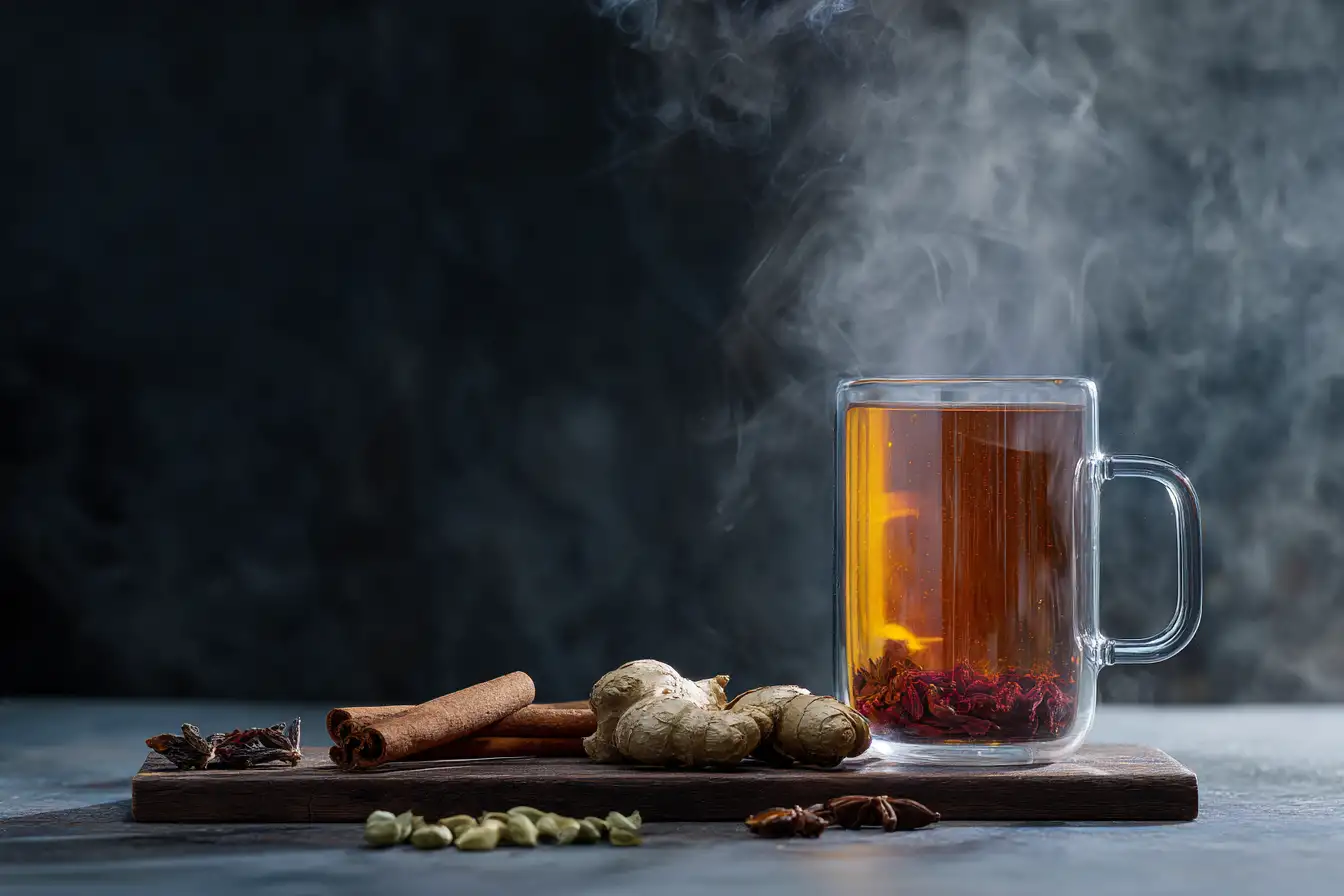 Ingwer Zimt Tee Wirkung frisch aufgebrüht im Glas