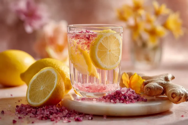 Detox Drink mit rosa Salz, Zitrone und Ingwer