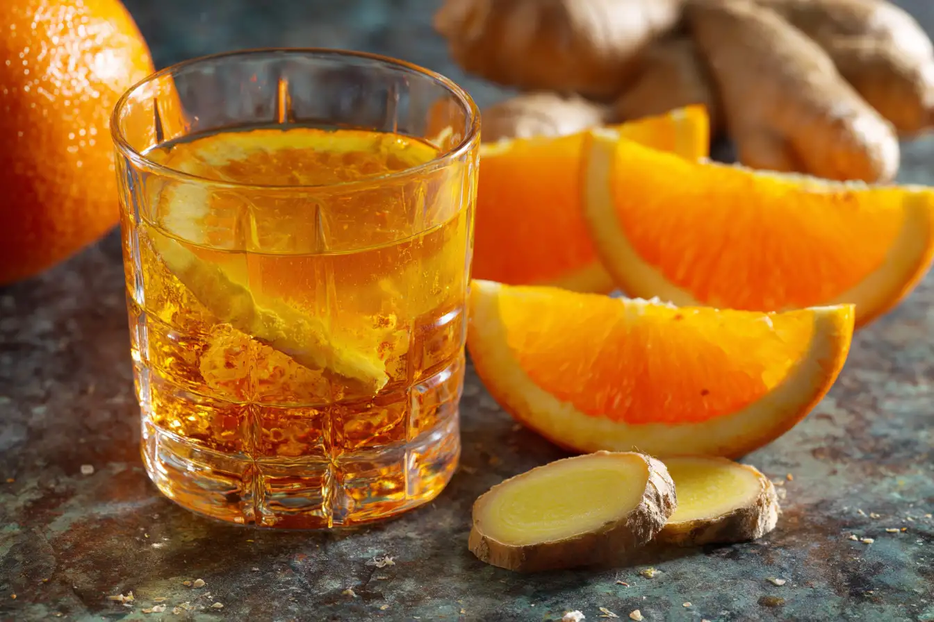 Orangen Ingwer Shot frisch zubereitet im Glas