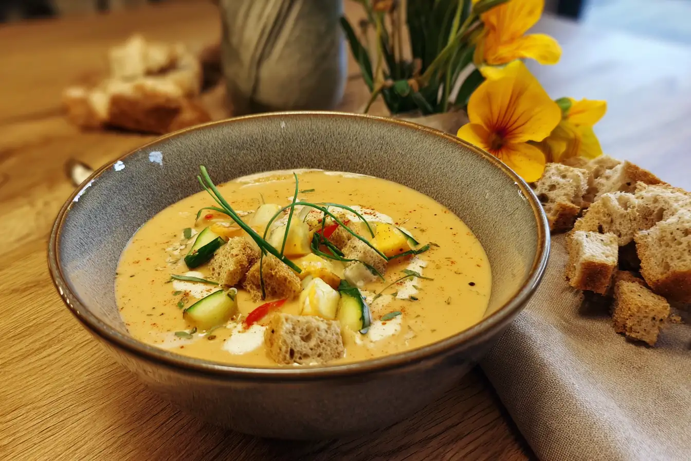 Veganes Käsefondue Beilagen mit Brot und Gemüse