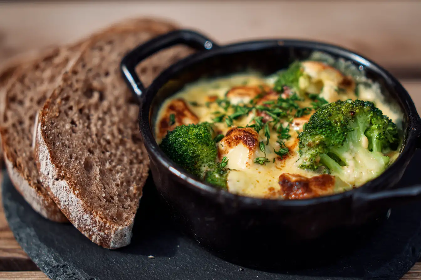 Veganes Käsefondue Rezept zum Abnehmen mit Gemüse und Vollkornbrot