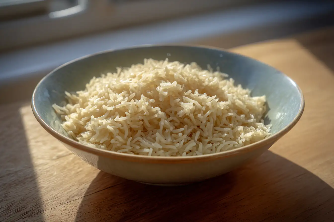 Ist Reis gut zum Abnehmen – Basmati-Reis auf Holztisch