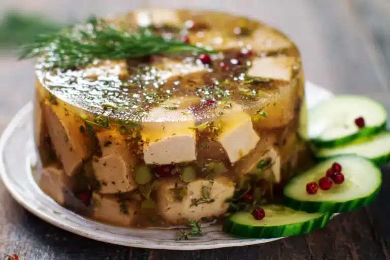 eiweißreicher aspik snack mit hähnchen oder tofu